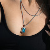 Blue Sapphire Pendant - 18K White Gold - Luxsy Jewels