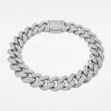 14mm Diamond Cuban Prong Bracelet - White Gold - Luxsy Jewels