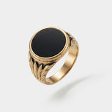 Round Onyx Signet Ring - Gold - Luxsy Jewels