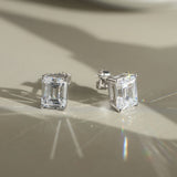 Silver Emerald Cut Earrings - Moissanite - Luxsy Jewels