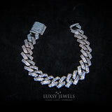 14mm Diamond Cuban Prong Bracelet - White Gold - Luxsy Jewels