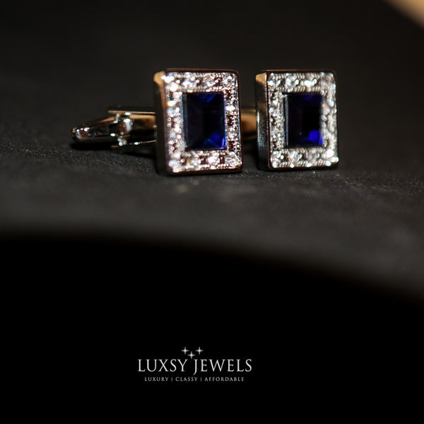 Silver Crystal Cufflink with Blue Stone - Luxsy Jewels