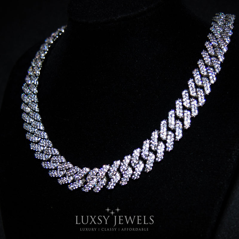 12mm Iced Cuban Prong Chain - 18K White Gold - Luxsy Jewels