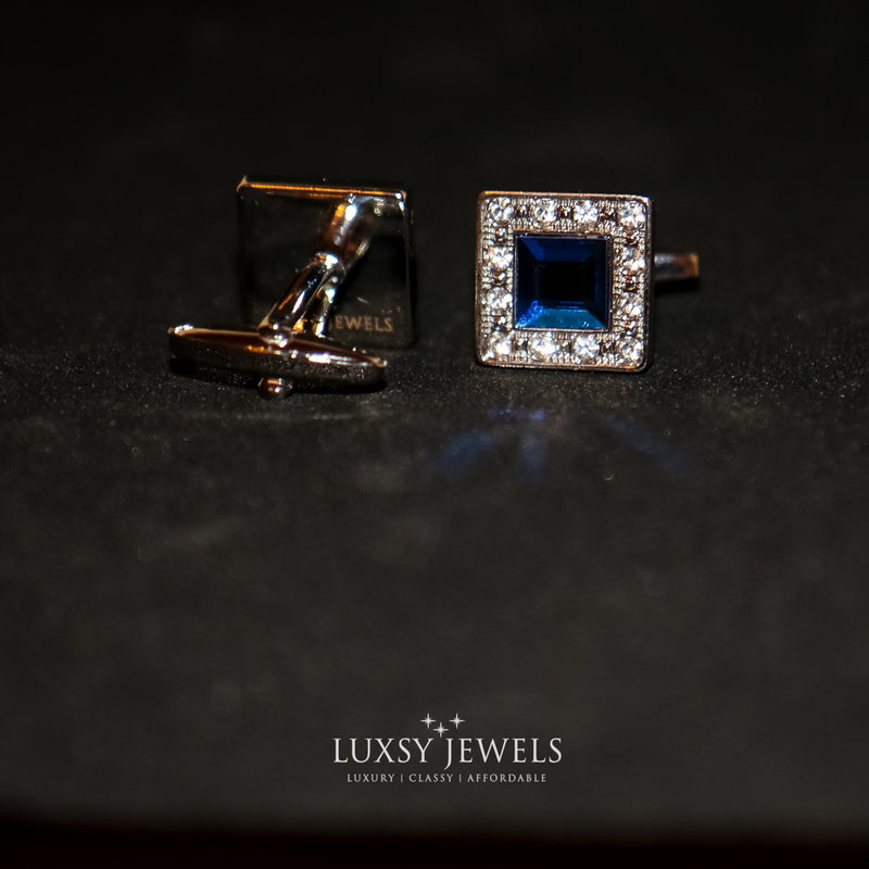 Silver Crystal Cufflink with Blue Stone - Luxsy Jewels