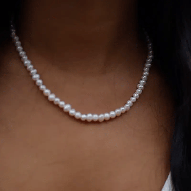 6mm Pearl Necklace - 925 Silver - Luxsy Jewels