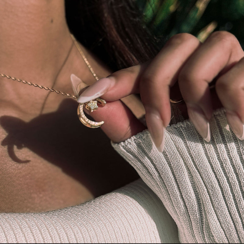 Gold Crescent Necklace - 925 Silver - Luxsy Jewels