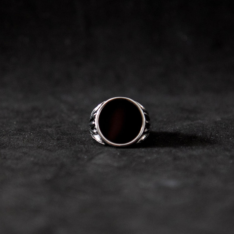 Round Onyx Signet Ring - Silver - Luxsy Jewels