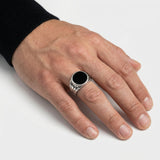 Round Onyx Signet Ring - Silver - Luxsy Jewels