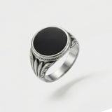 Round Onyx Signet Ring - Silver - Luxsy Jewels