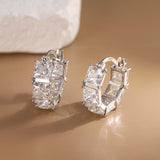 Silver Emerald Cut Huggies - Moissanite - Luxsy Jewels