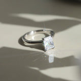 Silver Emerald Ring - Moissanite - Luxsy Jewels