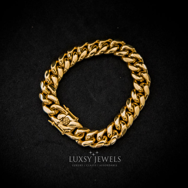 12mm Miami Cuban Bracelet - 18K Gold - Luxsy Jewels