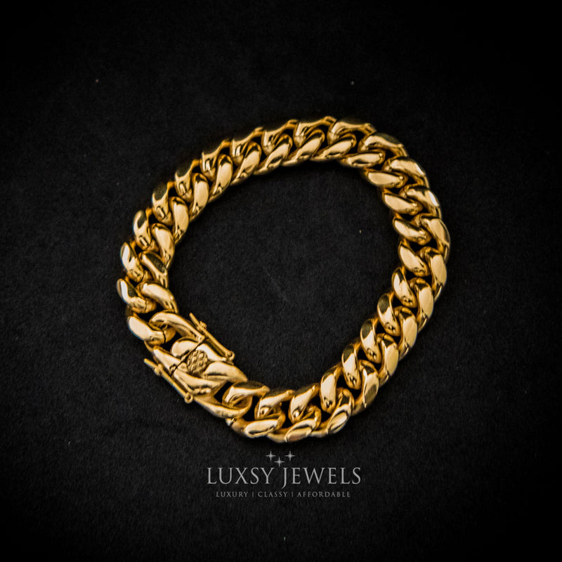 12mm Miami Cuban Bracelet - Gold - Luxsy Jewels