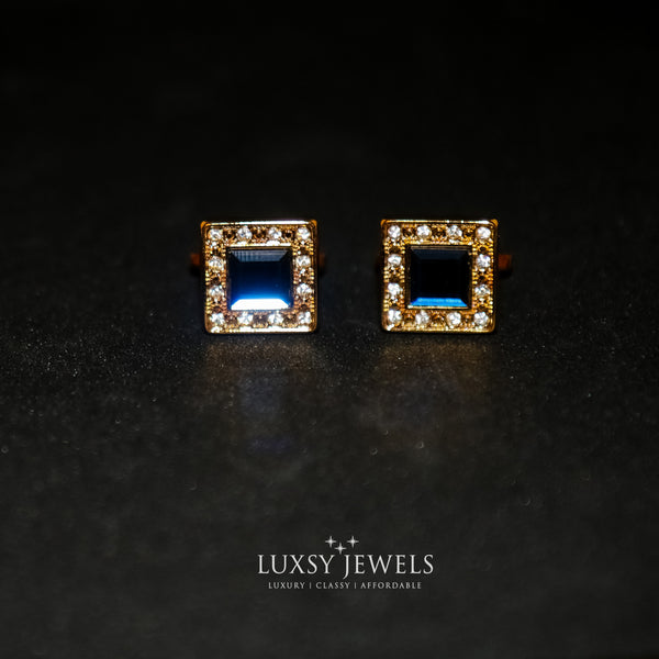 Gold Crystal Cufflink With Blue Stone - Luxsy Jewels