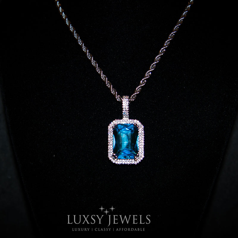 Blue Sapphire Pendant Chain - 18K White Gold - Luxsy Jewels