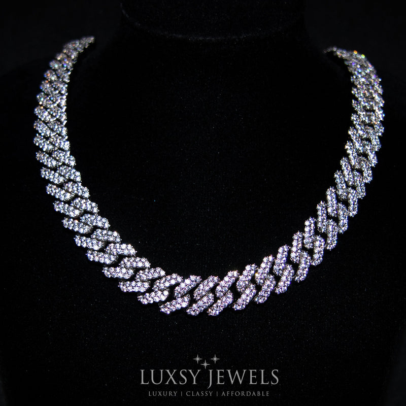 12mm Iced Cuban Prong Chain - 18K White Gold - Luxsy Jewels