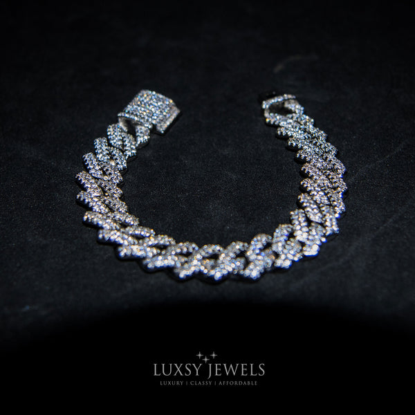 14mm Diamond Cuban Prong Bracelet - 18K White Gold - Luxsy Jewels