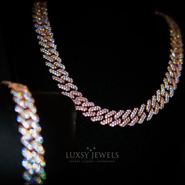 12mm Iced Cuban Prong Set - 18K Rose Gold - Luxsy Jewels