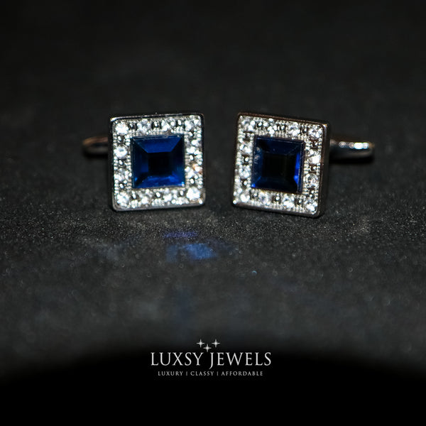 Silver Crystal Cufflink with Blue Stone - Luxsy Jewels