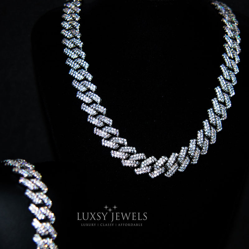 14mm Diamond Prong Cuban Chain + Bracelet Set - Luxsy Jewels