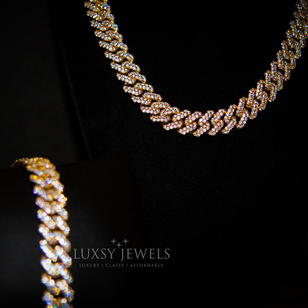 12mm Iced Cuban Prong Set - 18K Gold - Luxsy Jewels