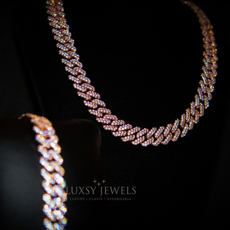 12mm Iced Cuban Prong Set - 18K Rose Gold - Luxsy Jewels