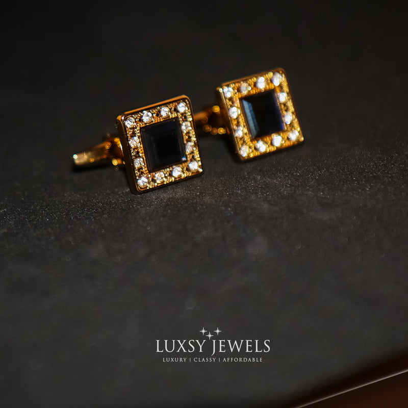 Gold Crystal Cufflink With Blue Stone - Luxsy Jewels