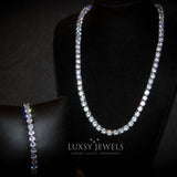 5MM Tennis Chain + Bracelet Set - White Gold - Luxsy Jewels