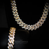 14mm Gold Diamond Prong Cuban Chain + Bracelet Set - Luxsy Jewels