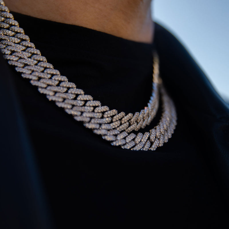 12mm Iced Cuban Prong Chain - White Gold - Luxsy Jewels