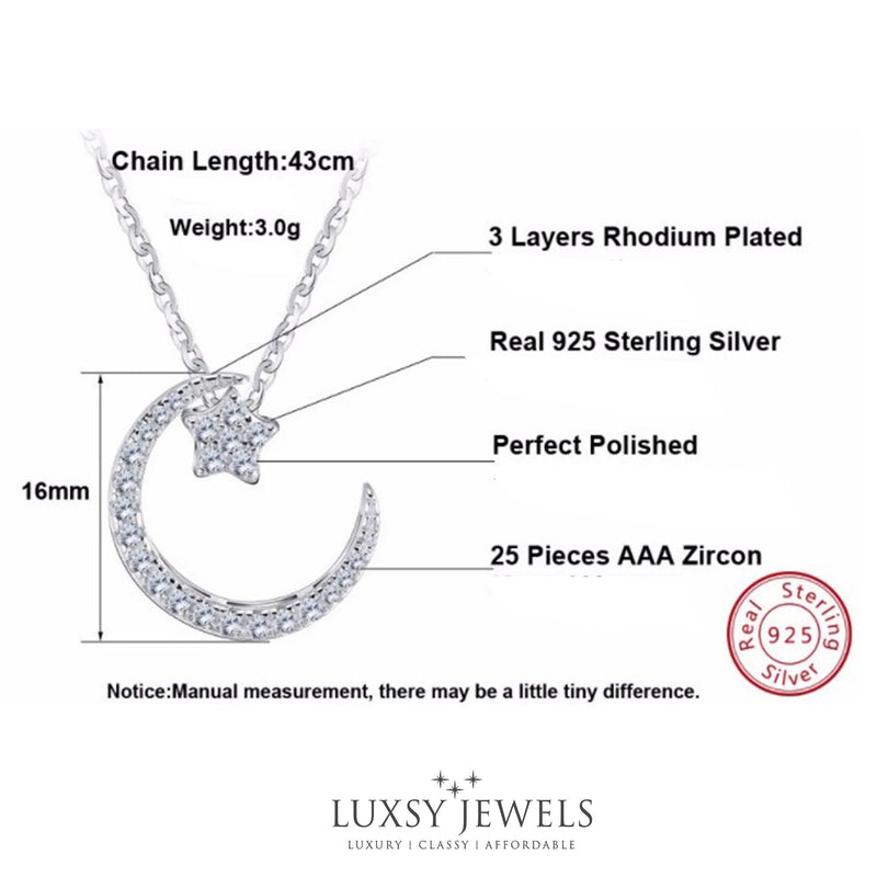 Gold Crescent Necklace - 925 Silver - Luxsy Jewels