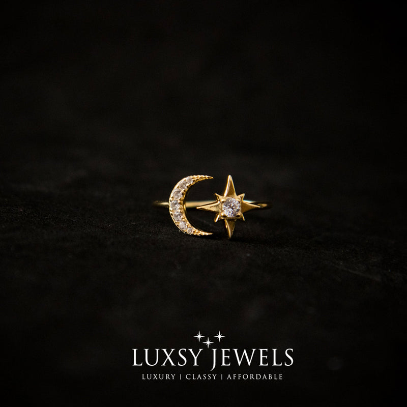 Luxsy Gold Crescent Ring - 925 Silver - Luxsy Jewels