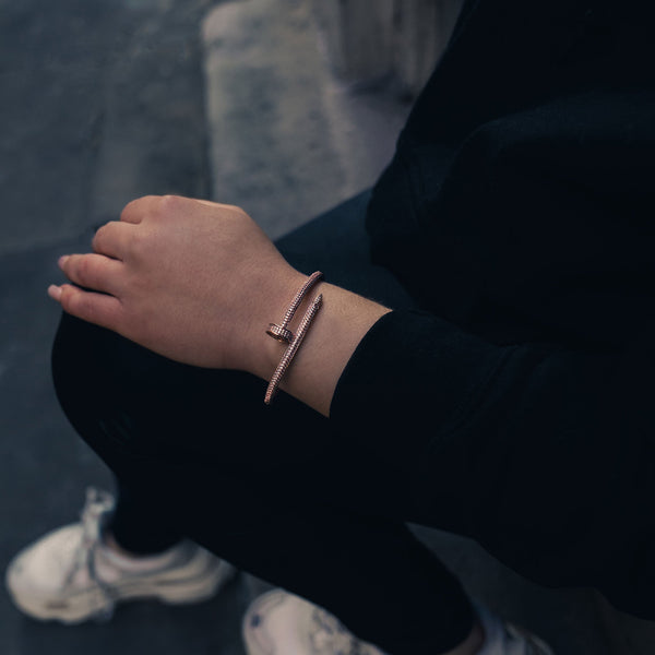 Micro Paved Iced Nail Bangle - Luxsy Jewels